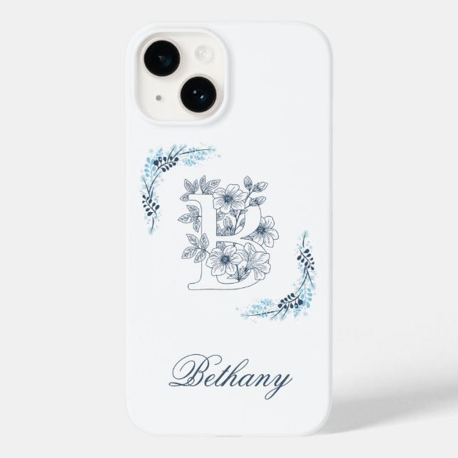 Coques Case-Mate iPhone Initiale "B" Monogramme bleu Calme Floral (Verso)