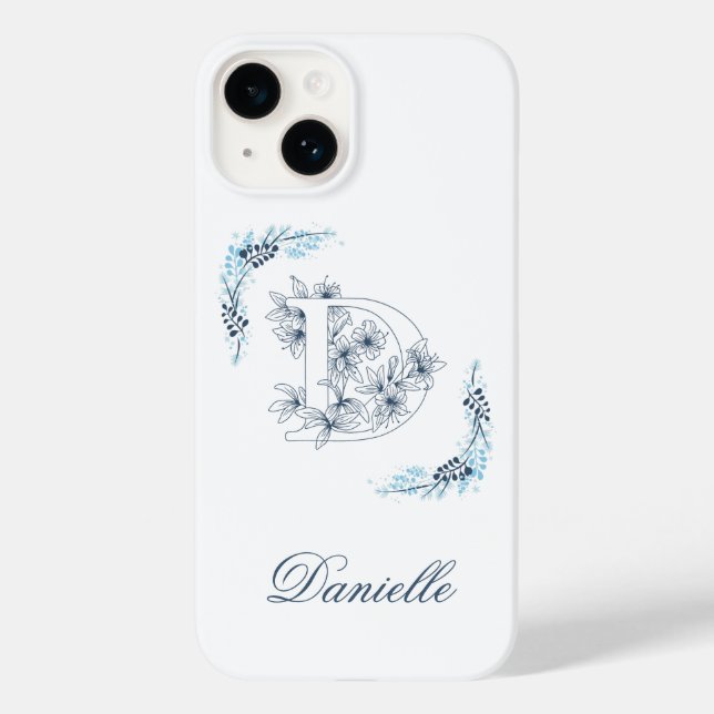 Coques Case-Mate iPhone Initiale "D" Monogramme bleu Calme Floral (Verso)