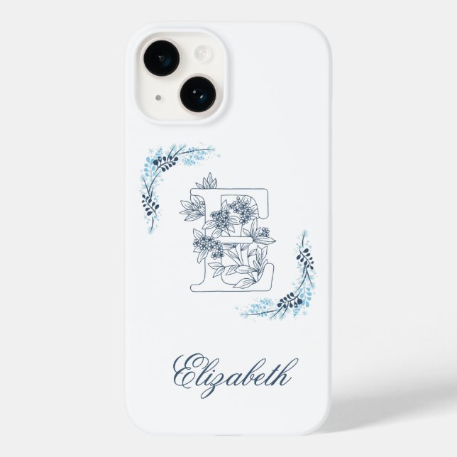 Coques Case-Mate iPhone Initiale "E" Monogramme bleu Calme Floral (Verso)
