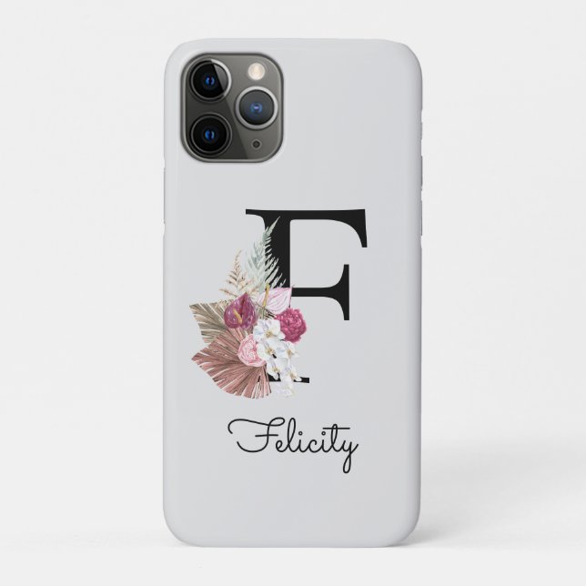 Coques Case-Mate iPhone Initiale F Monogramme Boho Rose Floral (Dos)
