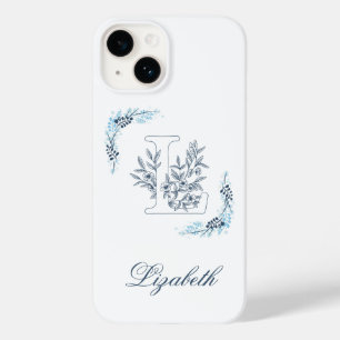 Coque Pour iPhone 14 Initiale "L" Monogramme bleu Calme Floral