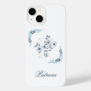 Coque Pour iPhone 14 Initiale "P" Monogramme Bleu Calme Floral