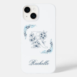 Coque Pour iPhone 14 Initiale "R" Monogramme bleu Calme Floral