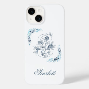 Coque Pour iPhone 14 Initiale "S" Monogramme bleu Calme Floral