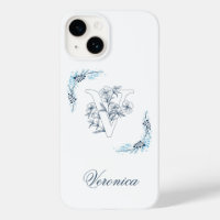 Initiale "V" Monogramme bleu Calme Floral