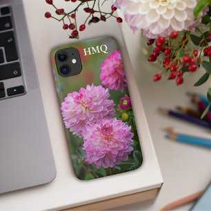 Case-Mate iPhone Case Initiales à fleurs de dahlia rose et blanc