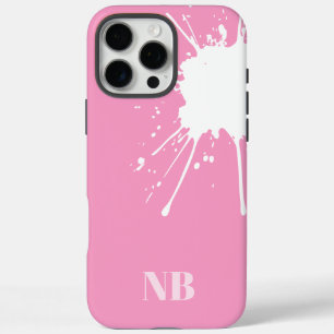Coques iPhone 16 Pro Max initiales abstraites de nom de monogramme rose et