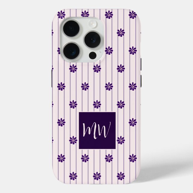 Coques Case-Mate iPhone Initiales Blush & Violet Bandes Motif Floral (Verso)
