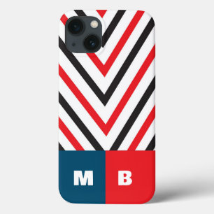 Case-Mate iPhone Case Initiales chevron cool en rouge, noir et bleu chic