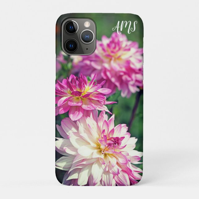 Coques Case-Mate iPhone Initiales de fleur Dahlia rose et blanc (Dos)