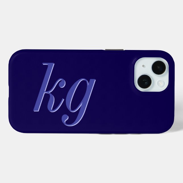 Coques Case-Mate iPhone Initiales de monogramme bleu élégant moderne (Verso (horizontal))