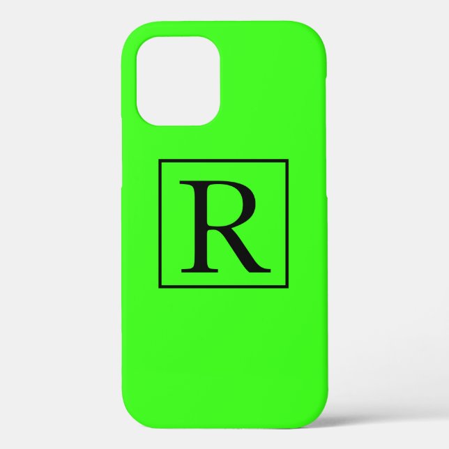 Coques Case-Mate iPhone Initiales de monogramme brillant vert néon (Verso)