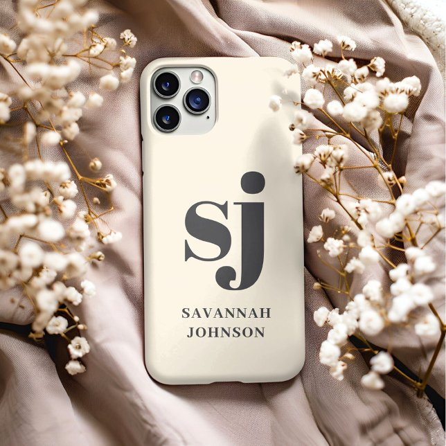 Coques Case-Mate iPhone Initiales de monogramme crème élégantes  (Créateur téléchargé)