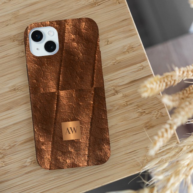 Coques Case-Mate iPhone Initiales de monogramme fausse feuille métallique  (Créateur téléchargé)