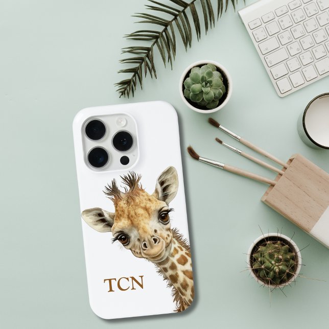 Coques Case-Mate iPhone Initiales de monogramme Giraffe mignon Aquarelle a (Giraffe Monogram Initials iPhone case Samsung case.)