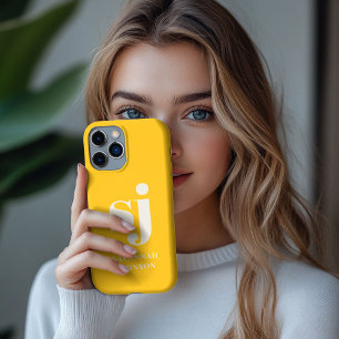 Case-Mate iPhone Case Initiales de monogramme jaune élégant et lumineux 