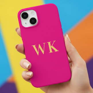 Coque Pour iPhone 14 Initiales de monogramme rose chaud