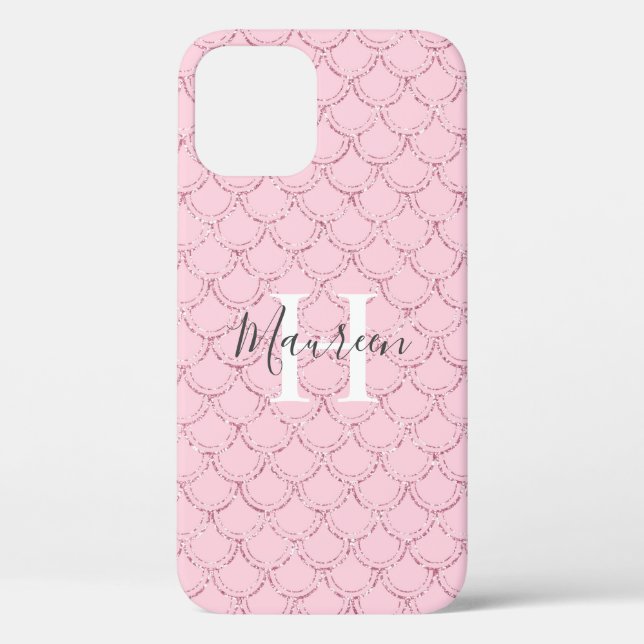 Coques Case-Mate iPhone Initiales de nom en monogramme Rose Écailles de si (Verso)