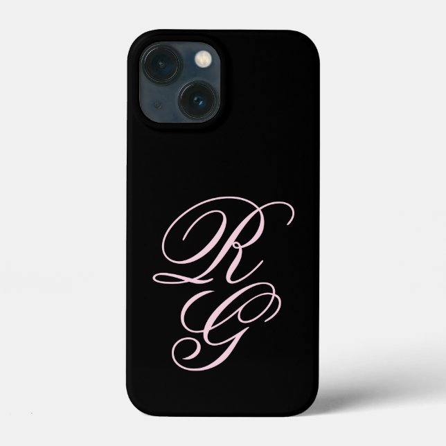 Coques Case-Mate iPhone Initiales de script Monogramme rose et noir (Verso)