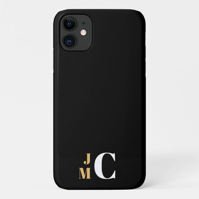 Coques Case-Mate iPhone Initiales empilées personnalisées, Noir/Or/Blanc (Dos)
