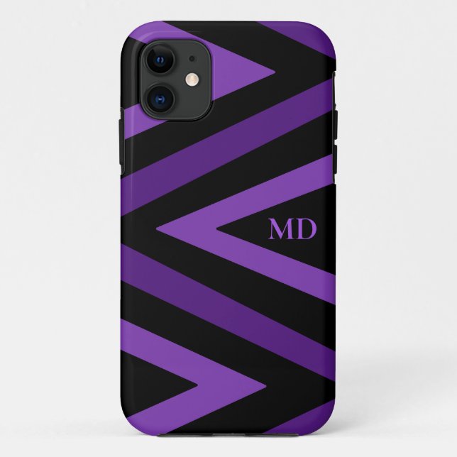 Coques Case-Mate iPhone Initiales en zigzag coupées en noir et violet (Dos)