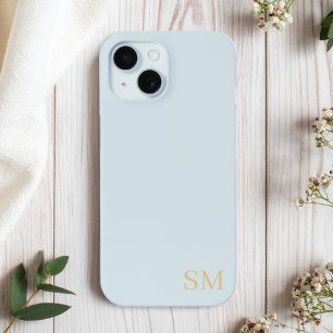 Coque Pour iPhone 15 Initiales minimalistes Monogram Pale Blue Gold