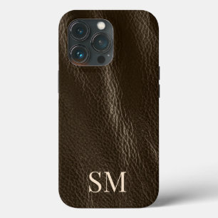 Case-Mate iPhone Case Initiales minimes en cuir Brown élégants