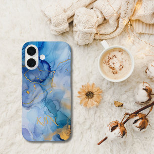 Coque Pour iPhone 16 Initiales Monogramme Aquarelle Encre Alcoolique Or
