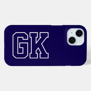 Coque Pour iPhone 15 Initiales Monogramme Bleu Blanc Moderne