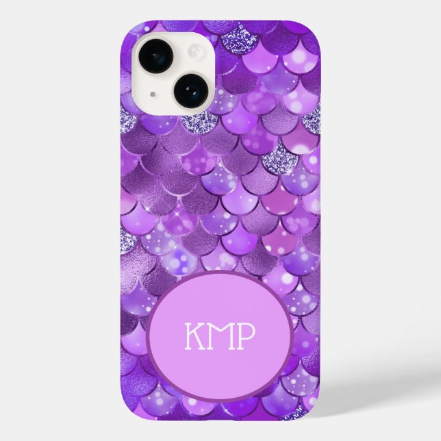 Coques Case-Mate iPhone Initiales Monogramme Écailles de Sirène Violet Arg (Verso)