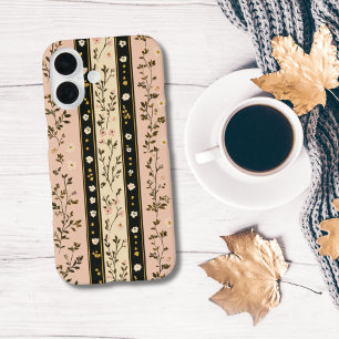 Coque Pour iPhone 16 Initiales Monogramme Fleurs Roses Beige Noir Rayur