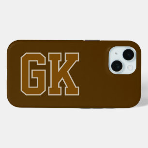 Coque Pour iPhone 15 Initiales Monogramme Marron Moderne