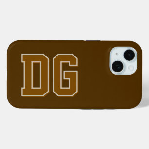 Coque Pour iPhone 15 Initiales Monogramme Marron Moderne