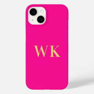 Coque Pour iPhone 14 Initiales Monogramme Minimalistes Rose Chaud
