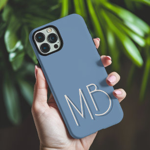 Coques iPhone 16 Pro Max Initiales Monogramme Moderne Bleu Gris Contemporai