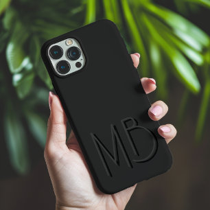 Coques iPhone 16 Pro Max Initiales Monogramme Noir Moderne Contemporain