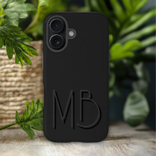 Coques iPhone 16 Plus Initiales Monogramme Noir Moderne Contemporain