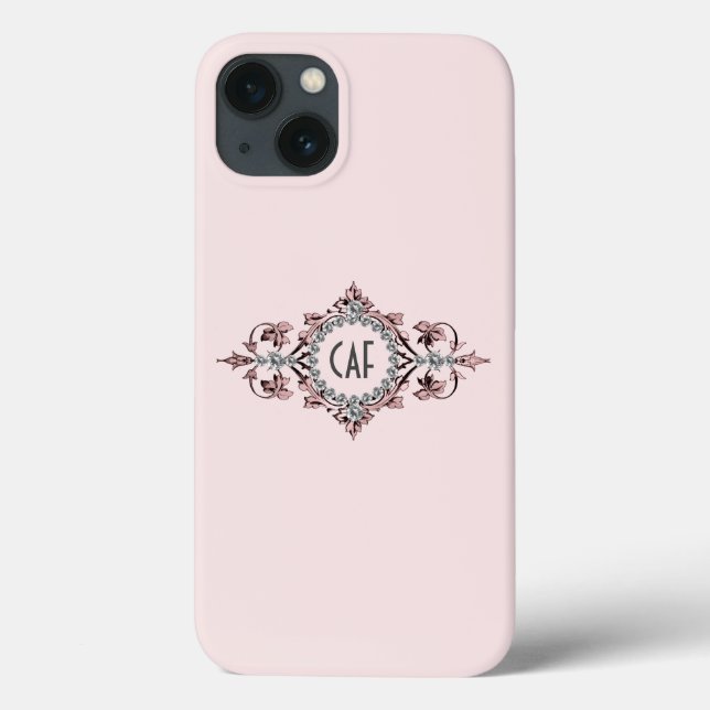 Coques Case-Mate iPhone Initiales Monogramme Rose Gris Argent Flourir  (Verso)