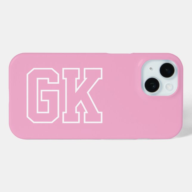 Coques Case-Mate iPhone Initiales Monogramme Universitaire Rose Blanc (Verso (horizontal))