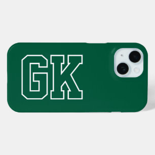 Coque Pour iPhone 15 Initiales Monogramme Vert Blanc Moderne