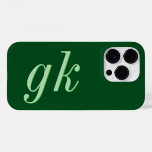 Coque Pour iPhone 14 Pro Initiales Monogramme Vert Élégant Moderne