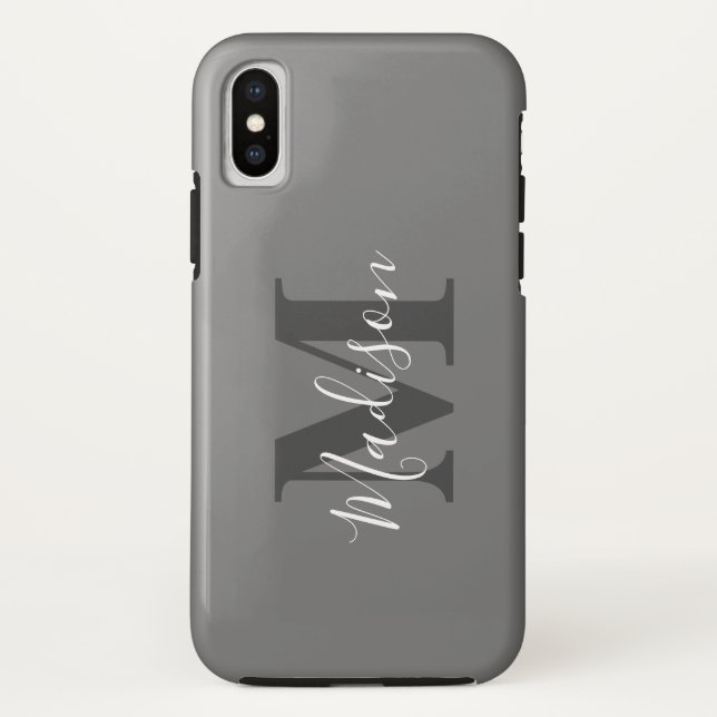 Coques Case-Mate iPhone Initiales Monogrammes Nom personnalisé Gris Blanc  (Dos)