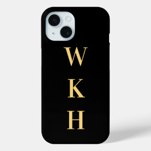 Coque Pour iPhone 15 Initiales Monogrammes Or Noir