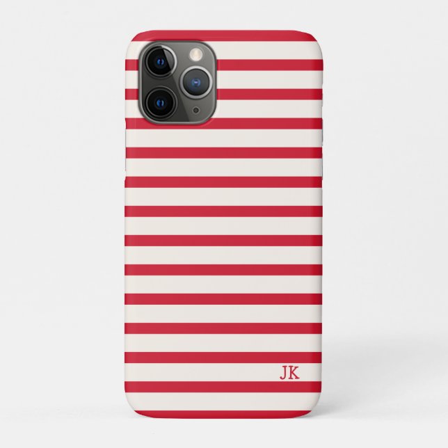 Coques Case-Mate iPhone Initiales personnalisées à rayures rouges et blanc (Dos)