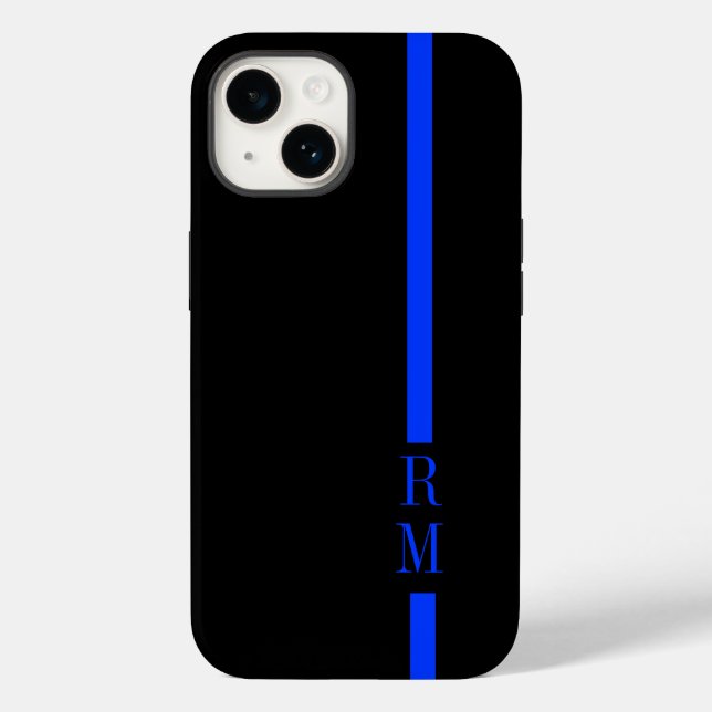 Coques Case-Mate iPhone Initiales personnalisées de ligne bleue mince (Verso)