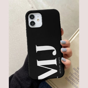 Coque Pour iPhone 15 Initiales Personnalisées Noir & Blanc Moderne