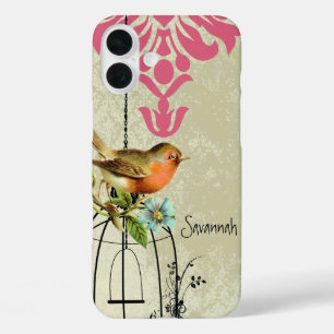 iPhone 16 Plus Case Inséparable vintage Damask Birdcage