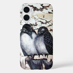 Coques iPhone 16 INSÉPARABLES D'HIVER DANS LA NEIGE Dessin noir et