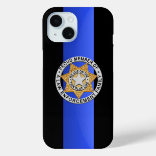 Coque Pour iPhone 15 Insigne de police - Ligne bleue mince