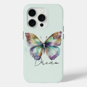 Coque iPhone 15 Pro Inspirational Mint Aqua Blue Dream Butterfly